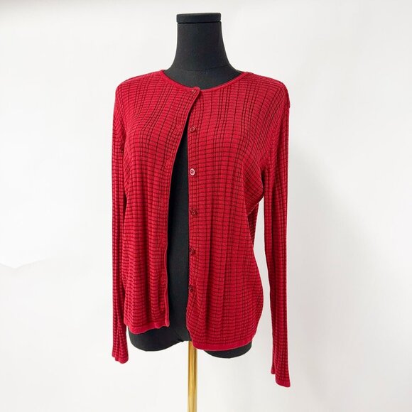 CHERRY RED RIBBED BUTTON UP CARDIGAN - Picture 1 of 6